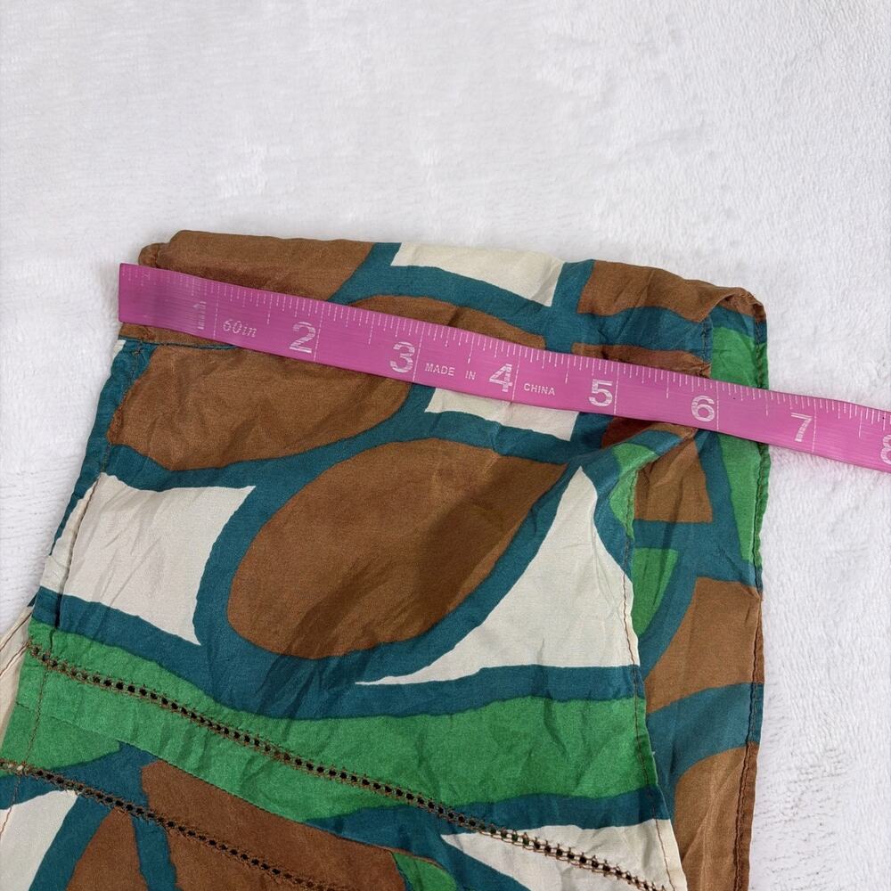 DIANE von FURSTENBERG 100% Silk Geometric Blouse Green Brown White Size 6 Chrty - Picture 5 of 9